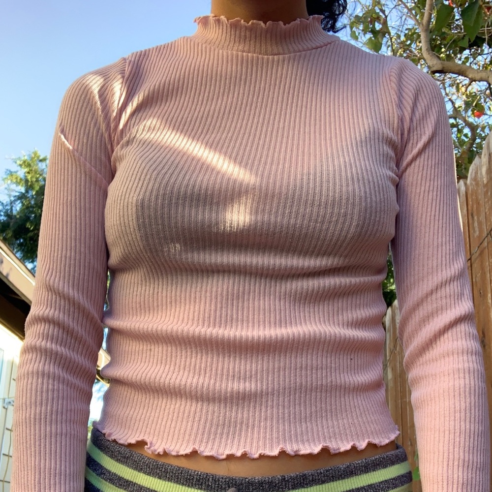 Forever 21 Ribbed Lettuce Edged Long Sleeve